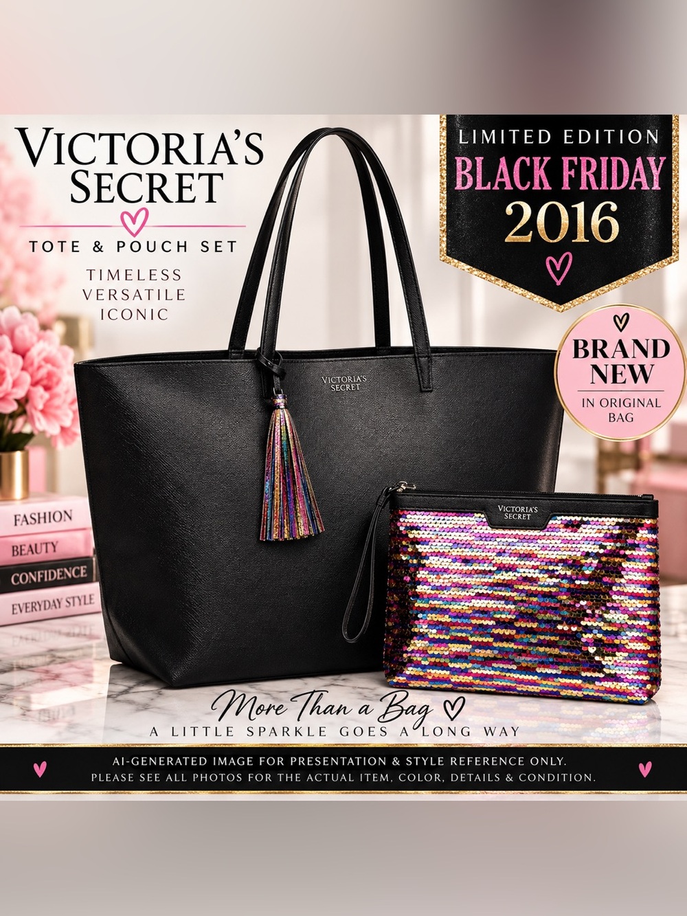 VICTORIA’S SECRET LIMITED EDITION 2016 BLACK FRIDAY TOTE & SEQUIN POUCH